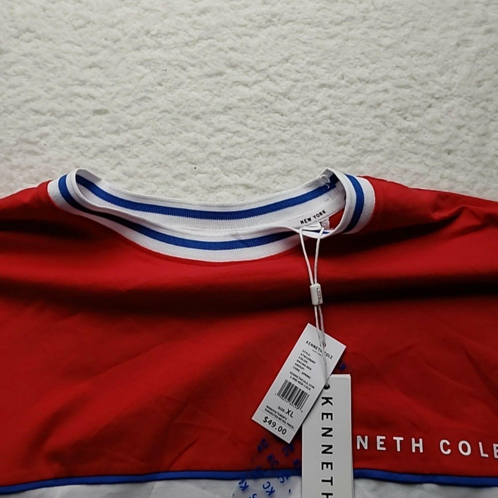Kenneth Cole New York Shirt Mens XL Red White Colorblock Logo Ringer Tee Jersey